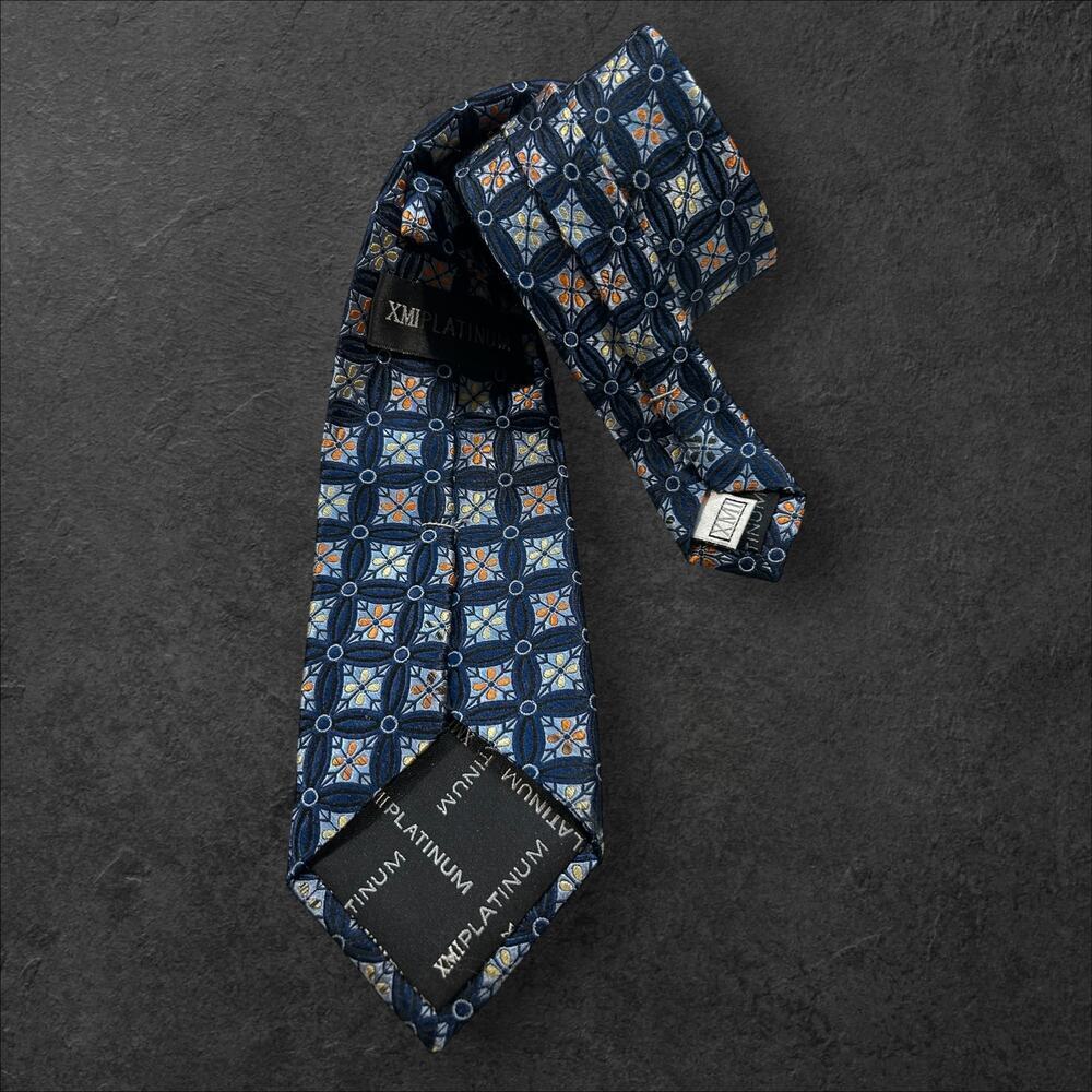 XMI Platinum 100% Silk Blue Flower Men's Tie